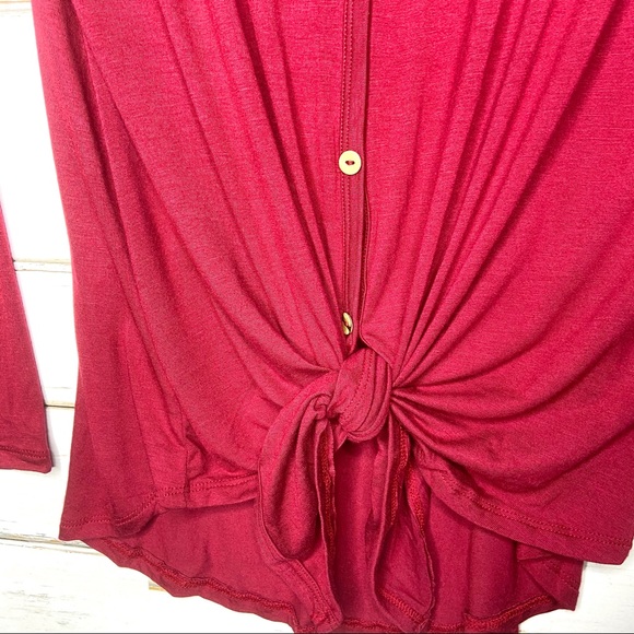 Bailey Button Down Tie Front Top Wine - Picture 4 of 6